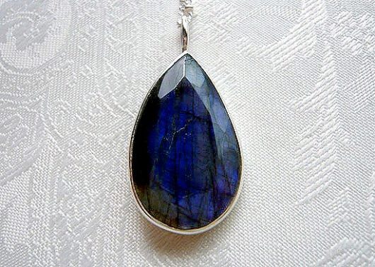 Labradorite Pendant Royal Blue Sterling Silver 925 Teardrop Natural Stone Jewellery