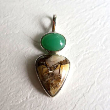 クリソプレーズ&ム―カイト ペンダント シック 秋色 テラコッタ 覆輪｜天然石ジュエリー