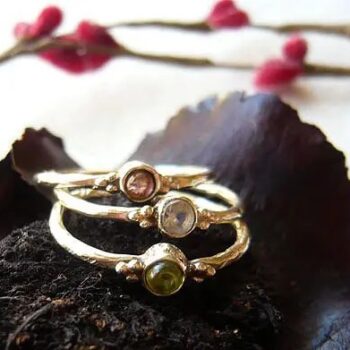 天然石 トリニティー SV925 三連 リング ペリドット ブルームーンストーン ピンクトルマリン ♯12 重ね着け