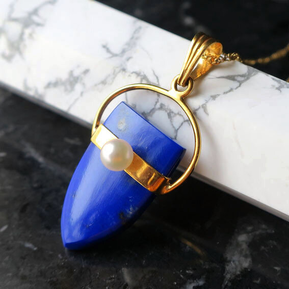 【K18】ラピスラズリ パール ペンダント 12月誕生石 アフガンの瑠璃色 |天然石ジュエリー エレガント