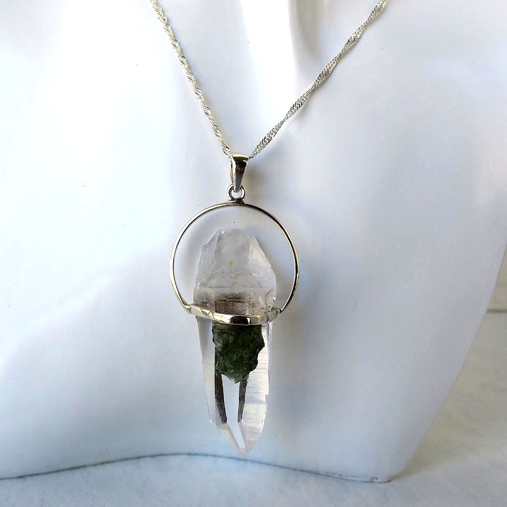 モルダバイト セルフヒールド 原石ペンダント 60mm SV925 チェコ産 天然石