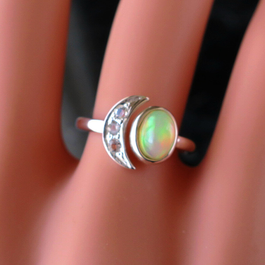 虹色エチオピアンオパール 天然石リング ミル打ち SV925 一点物