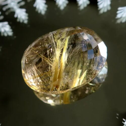 ゴールドルチル クォーツ ファセット オーバル 大きめ ルース ハンドメイド 素材 BodhiTree