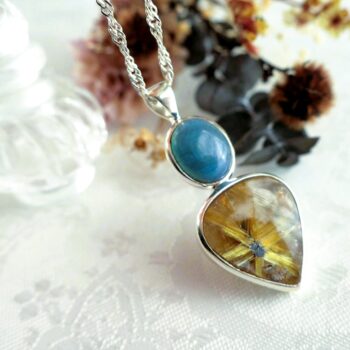 太陽 ルチル スウェディッシュブルー ペンダント 天然石 ゴールド フクリン 鏡面 unisex pendant rutile quartz