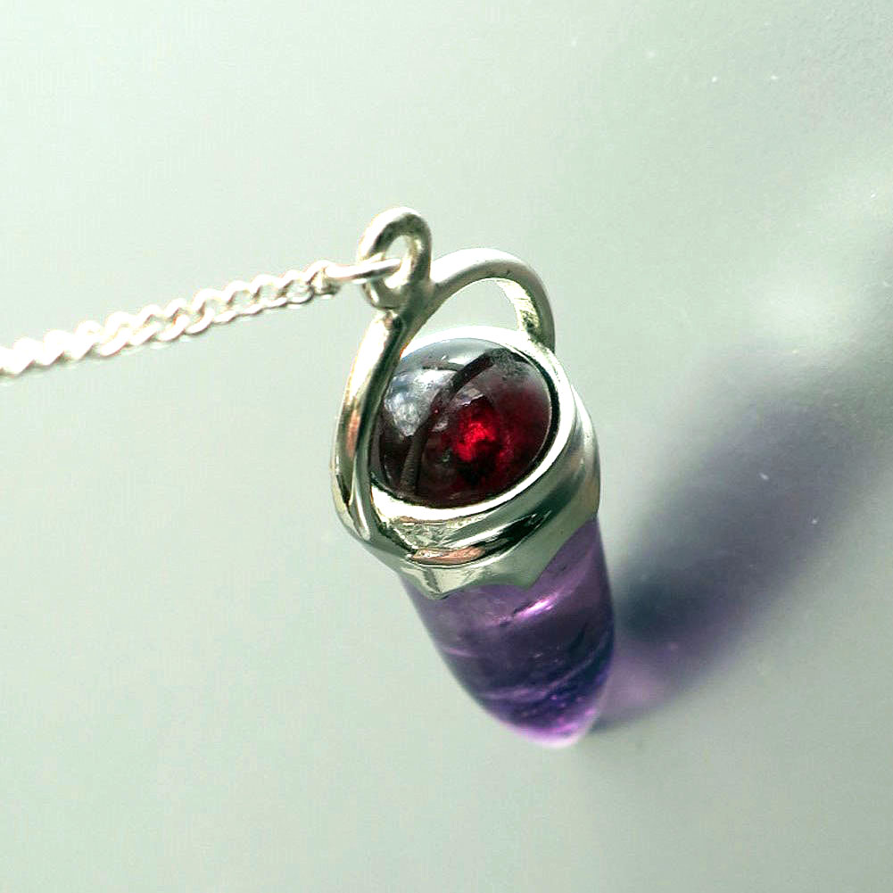 アメジスト ガーネット ペンデュラム 天然石アクセサリー 鏡面 チェーン付き マルチカラー 45mm amethyst garnet