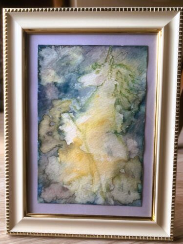 水彩　白馬　額縁　アトリエロータス