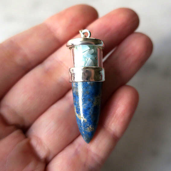 ペンデュラム 全長 20cm サイズ 比較 天然石アクセサリー ラリマー ラピスラズリ pendulum size